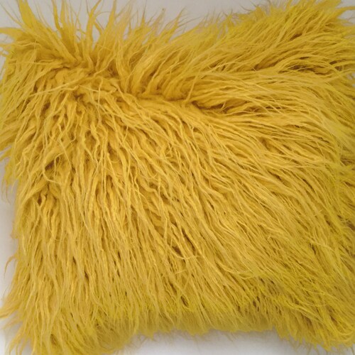 Faux Fur Yellow Pillow Cover Gold Faux Fur Pillow Throw Etsy