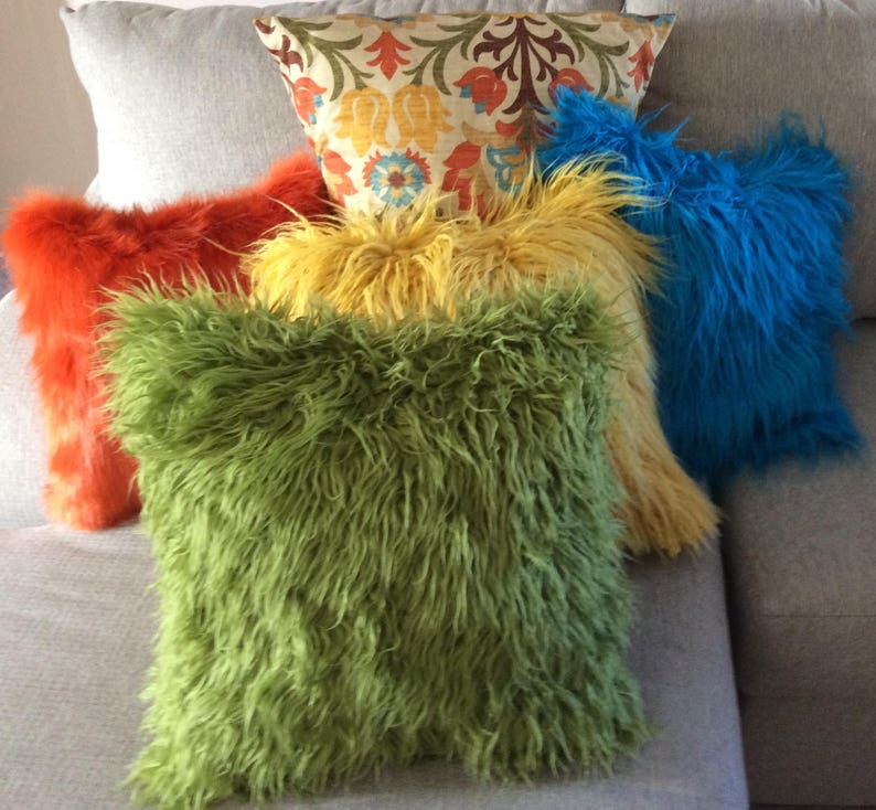 Olive green fur Faux pillow cover Lime green faux fur Etsy