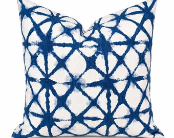 Funda de cojín Shibori japonés azul - Funda de cojín teñida con índigo, funda de almohada decorativa azul, funda de lino, funda de cojín Shibori azul
