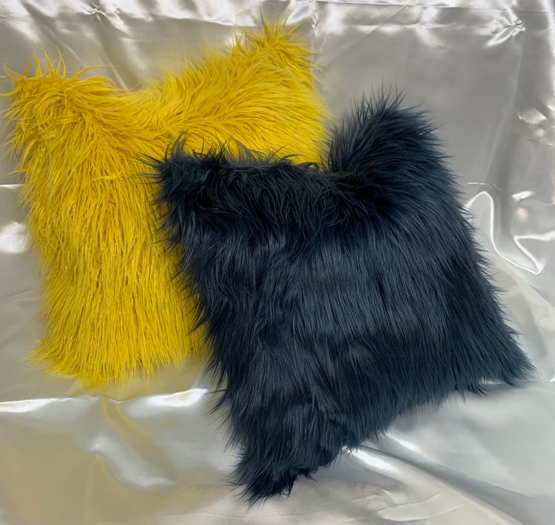 Faux Fur Yellow Pillow Cover, Gold Faux Fur Pillow, Throw Pillow