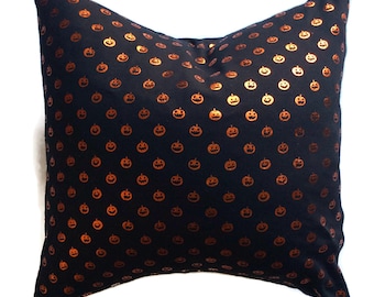 Halloween Pillow cover, Orange metallic pumpkin heads,Black and orange pillow, Halloween Decor, Halloween pillows,throw pillow, Fall Decor