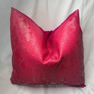 Pink Faux Snake Leather pillow cover, Fuchsia faux snake skin leather pillow, Hot Pink designer pillow, 90s throw pillow, pink valentine&#39;s