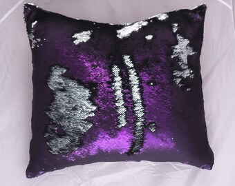 Mermaid pillow sequin, reversible sequin pillow, purple pillow cover, decorative pillow covers for couch, silver sequin pillow, NO INSERT