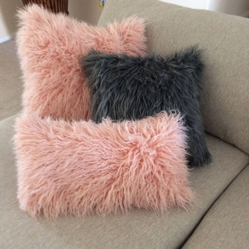 Fur pillow, Gray fur pillow, Charcoal Grey faux fur pillow, pillow covers, grey cushion covers, Fur 18x18 Pillow, Gray Fur , Pillow Galorie image 2