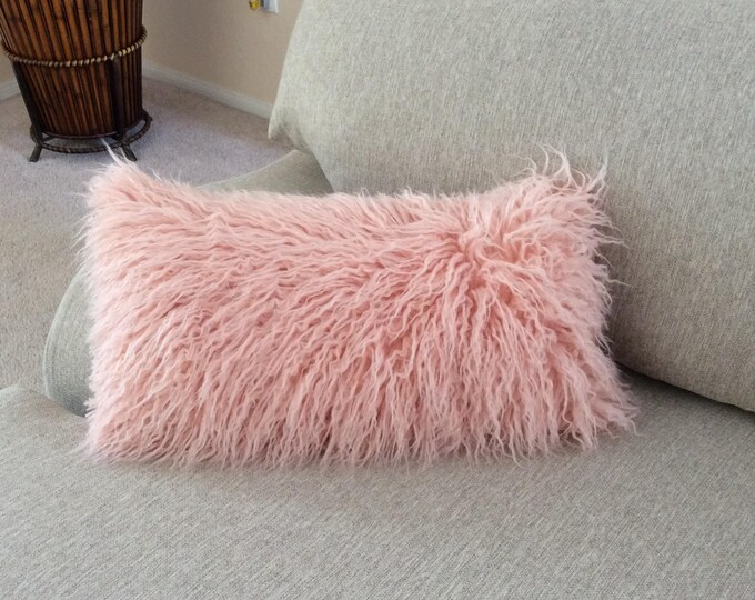 Faux Fur Pink Lumbar Pillow Salmon Pink Throw Pillow Cover Etsy
