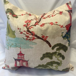 Asian Pillow cover,Linen pillow, Pagoda pillow cover, Chinoiserie decor, Japanese pillow, Oriental pillow, Chinese pillow, Asian pillow image 1