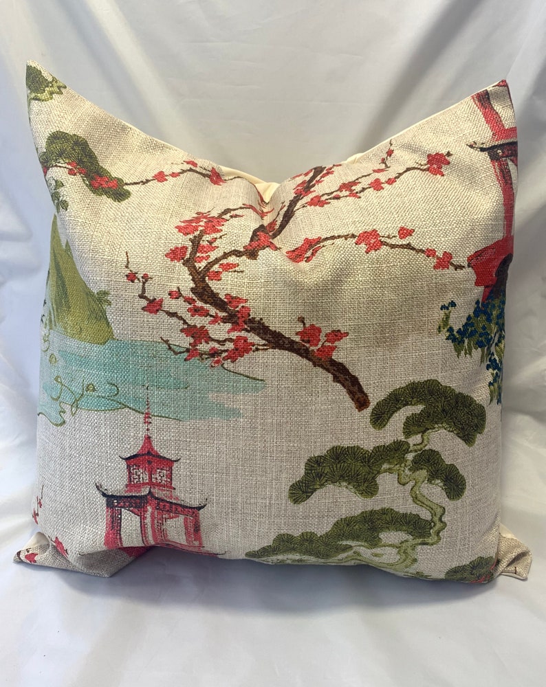 Asian Pillow cover,Linen pillow, Pagoda pillow cover, Chinoiserie decor, Japanese pillow, Oriental pillow, Chinese pillow, Asian pillow image 1