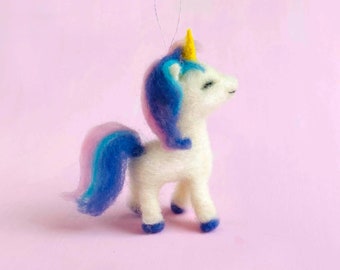 Unicorn Figurine Ornament -- Needle Felted