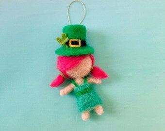 Lucky Lyla Lou Little Elf Girl Waldorf Style Ornament with Pink Hair