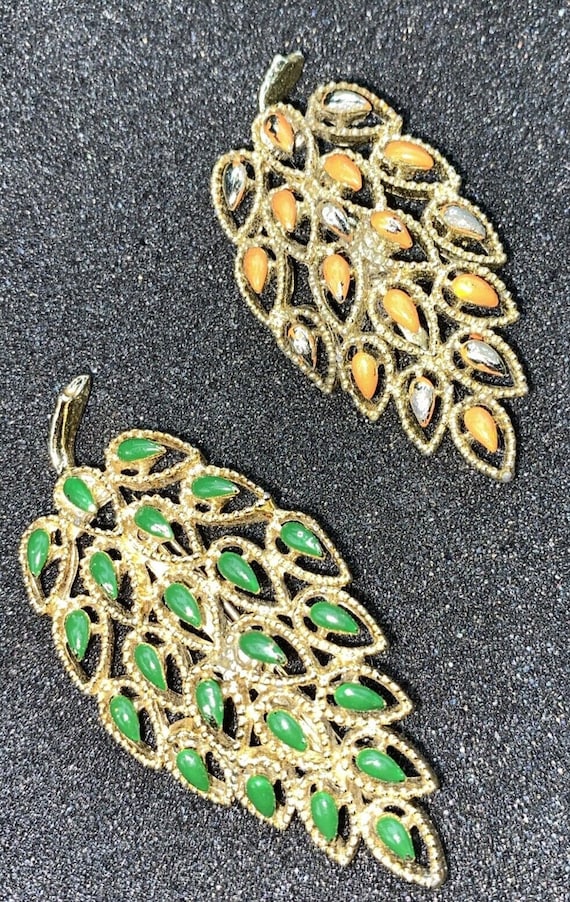 2 Vintage Signed Gerrys Gold Tone Costume Green & 