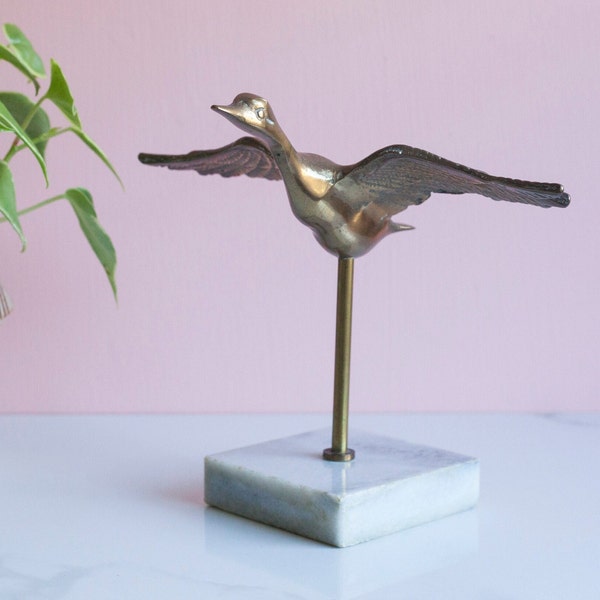 Brass Bird Paperweight - Vintage Home Office Decor - Vintage Trophy - Enesco 1983 Brass Bird - Vintage Flying Duck -