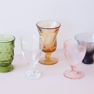 Single Vintage Stemmed Glass, Colorful Cocktail and Wine Stemware, Mix and Match Replacement Glassware