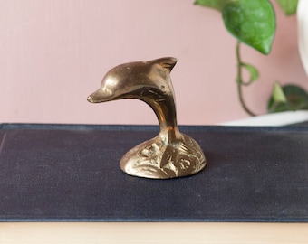 Brass Dolphin Trinket - Small Swimming Dolphin Trinket - Collectible Sea Life Figurines - Coastal Beach Shelf Decor - Gift Under 35