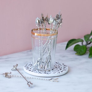 Appetizer Skewers, set of Twelve, Thailand Motif - Silver Hors D&#39; oeuvres Picks, Cocktail Garnish Picks - Martini Olive Picks