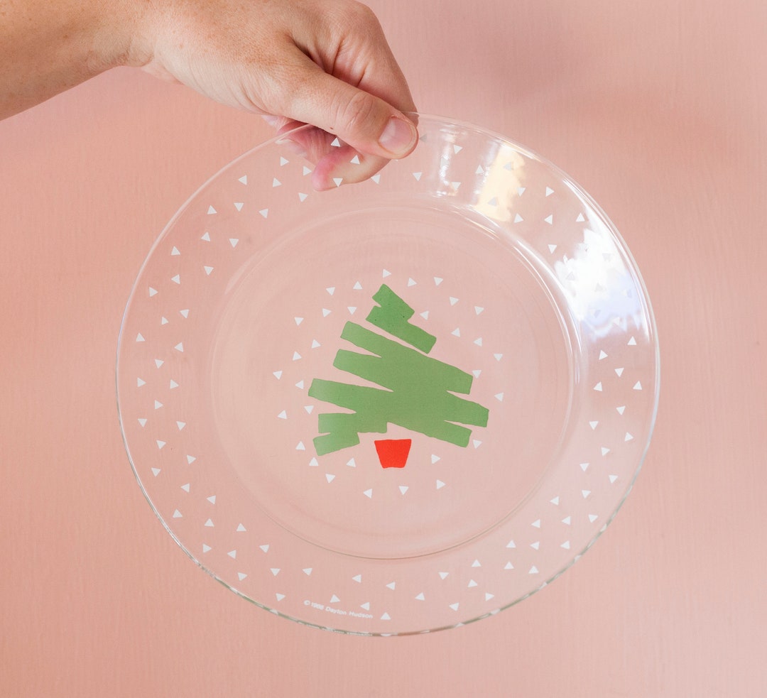 Christmas Tree 8 Lunch Plates Set of Four by Arcoroc 1980's Vintage Confetti Christmas Dishes