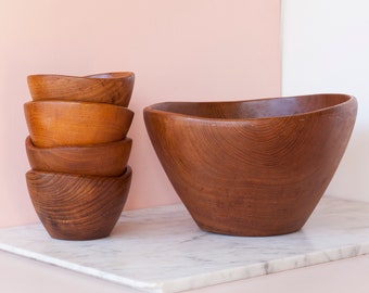 Teakwood Salad Bowl Set - Solid Teak Bowls - 5 piece Set - Mid Century Serving Bowls - Mid Century Dinnerware - Vintage Wedding Gift