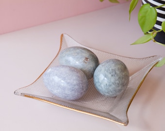 Hand Carved Stone Eggs - Set of Three Pastel Alabaster Vintage Eggs - Spring Home Decor - Marble Easter Eggs - Fertility Stone Eggs