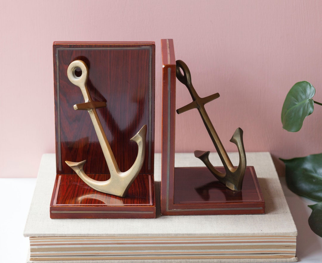Brass Anchor Bookends With Faux Wooden Platform Vintage Etsy