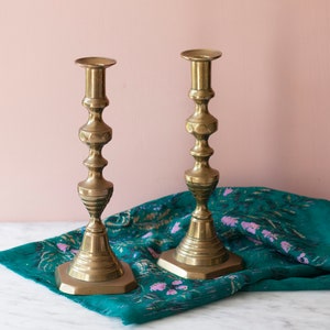 Brass Candlestick Holders Pair of 10.5" Height - Antique Brass Vintage Mantel Home Decor - Vintage Farmhouse - Vintage Holiday Decor