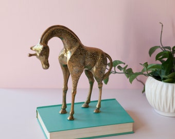 Solid Brass Giraffe Figurine - Brass Animal Shelf Decor - Eclectic Bohemian Safari Mantel Decor - Giraffe Lover Birthday Gift