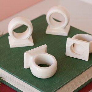 White Ceramic Napkin Rings Set of Four Vintage Handmade 1990's Table Setting Decor Holiday Napkin Rings Fabric Napkin Ring Holders image 4