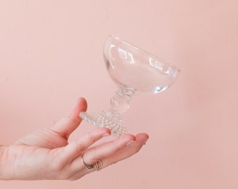 Set of Six Clear Champagne Coupes - Anchor Hocking Bubble Foot Clear Champagne Tall Sherbet Glasses - Depression Glassware - Cocktail Coupes