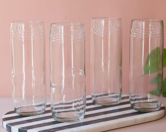 Tall Clear Drinking Glasses Set of Four - Recycled Mineral Water Bottles - Tall Water Glasses - Handmade Glassware - Sustainable Gift