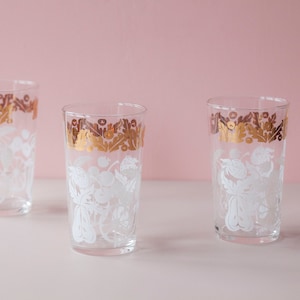 Juice Glasses Set of Four by Federal Glass Co - Vintage Gold Glassware - Mid Century Cocktail Glassware - Glass Juice Tumblers