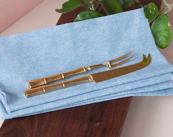 Gold Appetizer Utensils - Charcuterie Board Cutlery - Curved Cheese Knife and Fork - Vintage Gift - Appetizer Fork - Spreading Knife