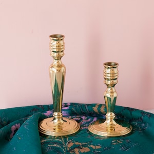 Baldwin Brass Candlesticks Set of Two 7&quot; and 5&quot;  Height - Baldwin Brass Candle Holders - Vintage Brass Holiday Decor - Table Setting