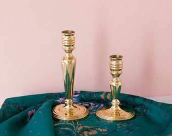 Baldwin Brass Candlesticks Set of Two 7" and 5"  Height - Brass Candle Holders - Baldwin Brass - Classy Vintage Christmas Decor