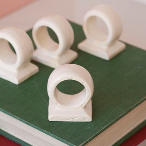 White Ceramic Napkin Rings Set of Four Vintage Handmade 1990's Table Setting Decor Holiday Napkin Rings Fabric Napkin Ring Holders image 5