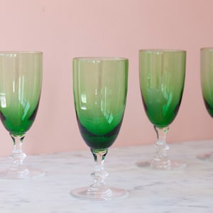 Green Cocktail Glasses Set of Four - Colorful Stemware - Holiday Party Glassware - Christmas Mimosa - Champagne Flutes - Vintage Barware
