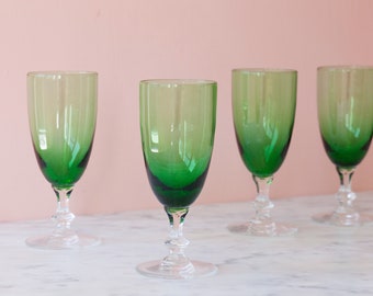 Green Cocktail Glasses Set of Four - Colorful Stemware - Holiday Party Glassware - Christmas Mimosa - Champagne Flutes - Vintage Barware