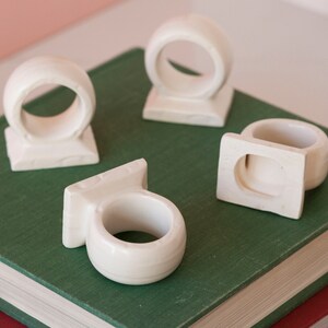 White Ceramic Napkin Rings Set of Four Vintage Handmade 1990's Table Setting Decor Holiday Napkin Rings Fabric Napkin Ring Holders image 2