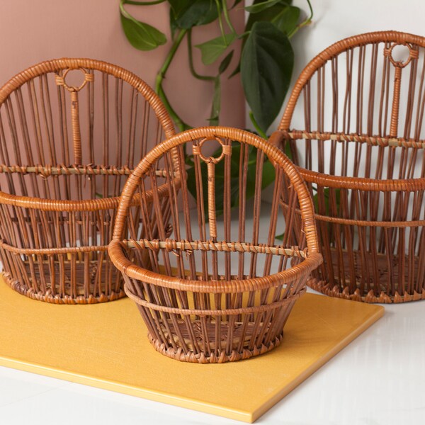 Woven Wall Planter Baskets Set of Three - Hanging Woven Wall Baskets - Hanging Plant Holder Basket - Set of Three Nesting Baskets