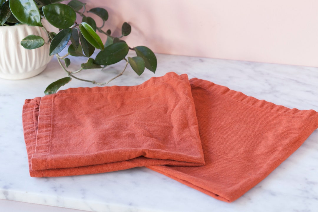 Rust Orange Cloth Napkins Set of Two Orange Fabric Napkins Vintage