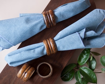 Rustic Wooden Napkin Rings Set of Four - Well Worn Vintage Wood Napkin Ring - French Country Table Setting - Fabric Napkin Ring Holder