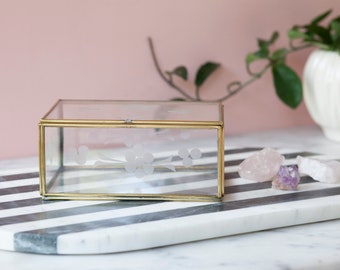 Etched Glass and Brass Keepsake Box - Vintage Jewelry Box - Grandmillenial Glass Box - Brass Photo Container