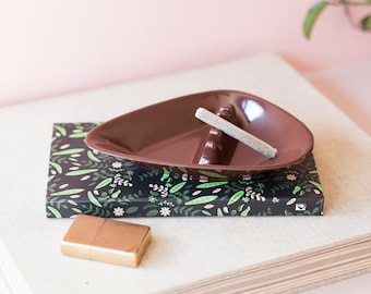 Retro Melamine Ashtray - Vintage 1960's Chocolate Brown Anholt Boomerang Cigarette Holder - Tabletop Retro Home Decor - Collectible Ashtray