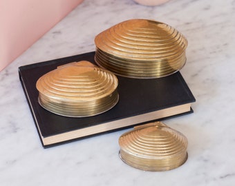 Brass Clam Shell Jewelry Boxes, Set of Three Nesting Boxes with Lids - Engagement Ring Box - Seashell Shaped Box - Stash Box - Keepsake Box