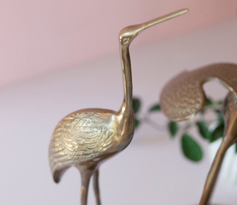 Brass Heron Statues Pair of Two Large 19.5 Mid Century image 6