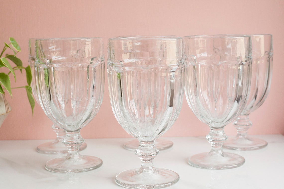 Large Clear Glass Goblet Pair of Two 16 oz Gibraltar Clear Etsy