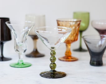 Custom Order Curated Set of Colorful Vintage Cocktail Glasses - Mixed Colored Stemware -  Cocktail, Cordial, Wine Glasses - Wedding Gift