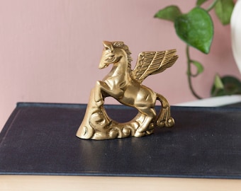 Brass Pegasus Figurine - Vintage Boho Shelf Decor - Rare Brass Winged Horse Trinket - Vintage Stocking Stuffer - Small Vintage Gift