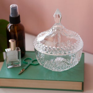 Glass Apothecary Container with Lid Heavy Textured Crystal Fontenay Pattern by Crystal d'Arques Bathroom Apothecary Storage Canister image 2