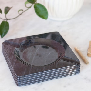 Square Marble Ashtray Vintage Black Marble Cigarette Holder Coffee Table Decor Collectible Catchall Tray Square Marble Tray image 1