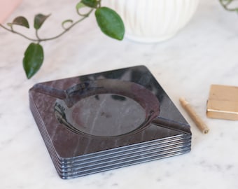 Square Marble Ashtray - Vintage Black Marble Cigarette Holder - Coffee Table Decor - Collectible Catchall Tray - Square Marble Tray