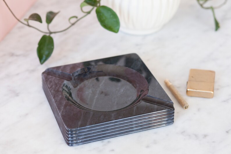 Square Marble Ashtray Vintage Black Marble Cigarette Holder Coffee Table Decor Collectible Catchall Tray Square Marble Tray image 1