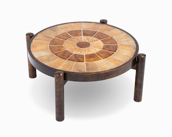 Vintage Mid Century French Ceramic "Zodiac" Tile Coffee Table by Roger Capron
